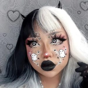 ComicPie White Ghost Pattern Colored Contact Lenses for Cosplay & Halloween (RY331)